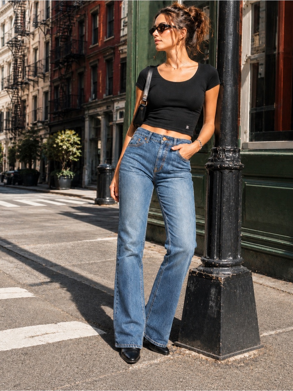 Chloe High-Rise Straight-Leg Jeans in Medium Blue Wash